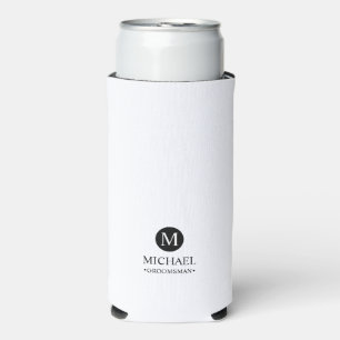Classic Personalised Groomsmen Monogram and Name Seltzer Can Cooler