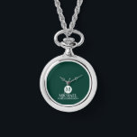 Classic Personalised Groomsmen Monogram and Name Watch<br><div class="desc">Add a personal touch to your wedding with a customised groomsmen gift! This stylish gift features an emerald green background with an initial inside a white circle. The name and title are written in a classic white serif font. A meaningful keepsake, this thoughtful gift is also perfect for your best...</div>