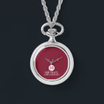 Classic Personalised Groomsmen Monogram and Name Watch<br><div class="desc">Add a personal touch to your wedding with a customised groomsmen gift! This stylish gift features a burgundy red background with an initial inside a white circle. The name and title are written in a classic white serif font. A meaningful keepsake, this thoughtful gift is also perfect for your best...</div>