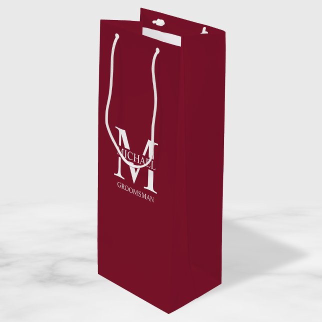 Classic Personalised Groomsmen Monogram and Name Wine Gift Bag (Creator Uploaded)