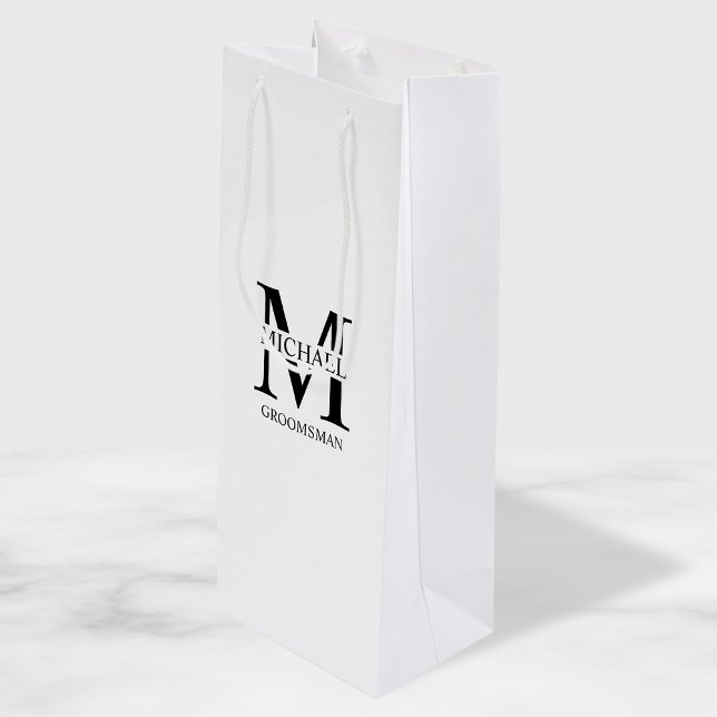 Classic Personalised Groomsmen Monogram and Name Wine Gift Bag (Creator Uploaded)