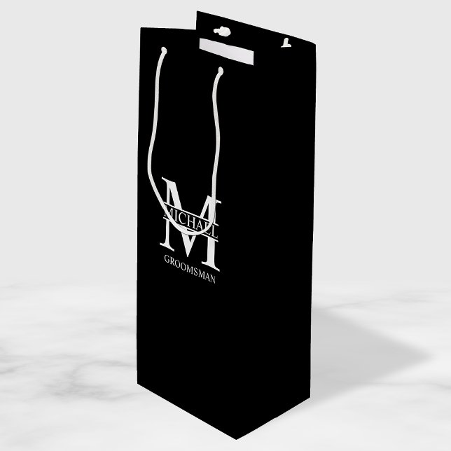 Classic Personalised Groomsmen Monogram and Name Wine Gift Bag (Creator Uploaded)
