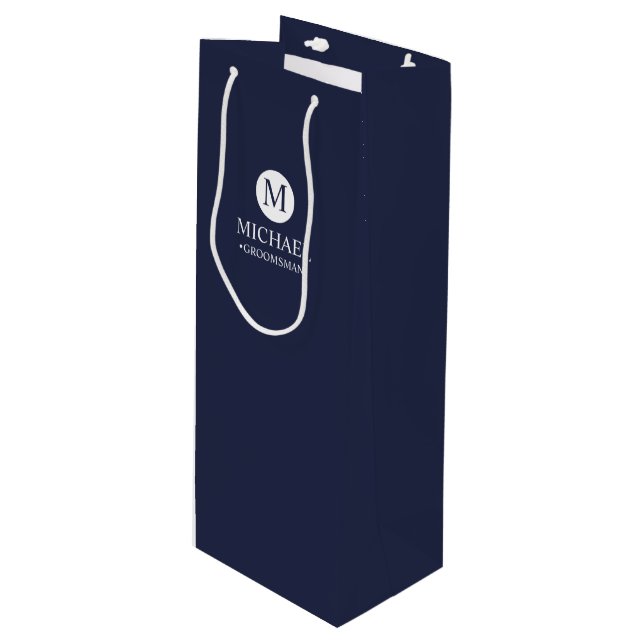Classic Personalised Groomsmen Monogram and Name Wine Gift Bag (Front Angled)