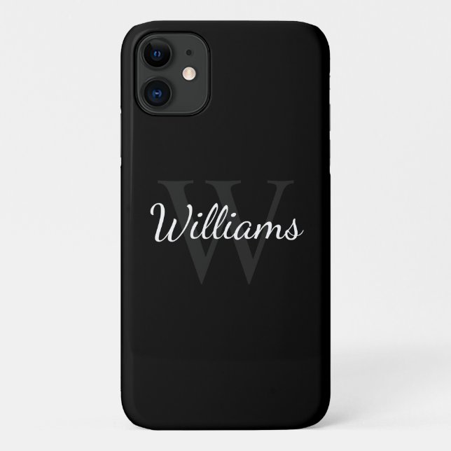 Classic Personalised Monogram and Name Black Case-Mate iPhone Case (Back)