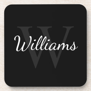 Classic Personalised Monogram and Name Black Coaster