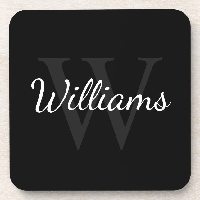 Classic Personalised Monogram and Name Black Coaster (Front)