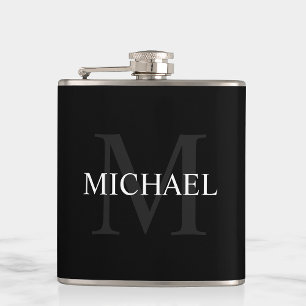 Classic Personalised Monogram and Name Black Hip Flask