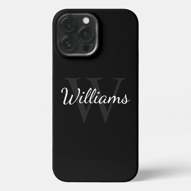 Classic Personalised Monogram and Name Black iPhone Case (Back)