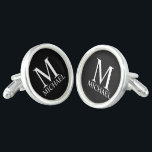 Classic Personalised Monogram and Name Cufflinks<br><div class="desc">Personalised Monogram and Name Gift
features personalised monogram and name in white classic serif font style on black background.

Perfect as holiday gift,  father's day gift for dad and gift for any special occasions.</div>