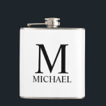 Classic Personalised Monogram and Name Flask<br><div class="desc">Personalised Monogram and Name Gift
features personalised monogram and name in black classic serif font style on white background.

Perfect as holiday gift,  father's day gift,  family reunion favours,  thank you gift for groomsmen and gift for any special occasions.</div>