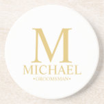 Classic Personalised Monogram and Name Groomsman Coaster<br><div class="desc">Classic Personalised Groomsman Gifts
featuring personalised monogram,  groomsman's name and title in gold classic serif font style.

Also perfect for Best Man,  Father of the Bride and more.

Please Note: The foil details are simulated in the artwork. No actual foil will be used in the making of this product.</div>
