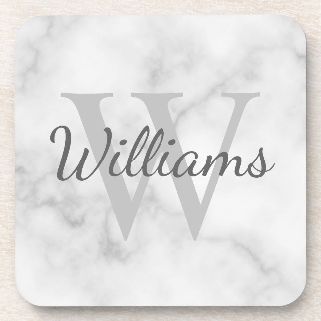 Classic Personalised Monogram and Name Marble Look Coaster (Front)