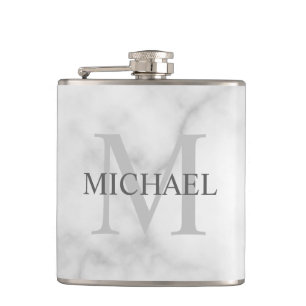 Classic Personalised Monogram and Name Marble Look Hip Flask