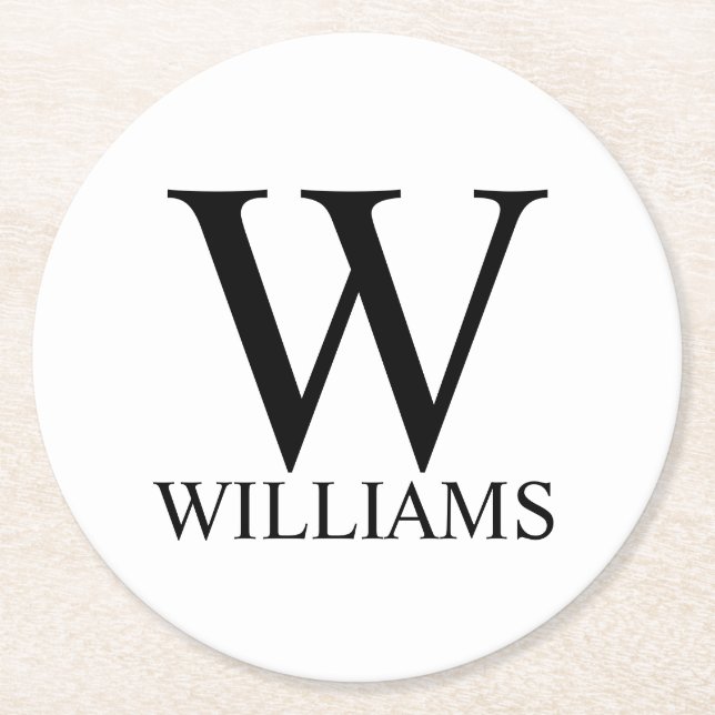 Classic Personalised Monogram and Name Square Pape Round Paper Coaster (Front)