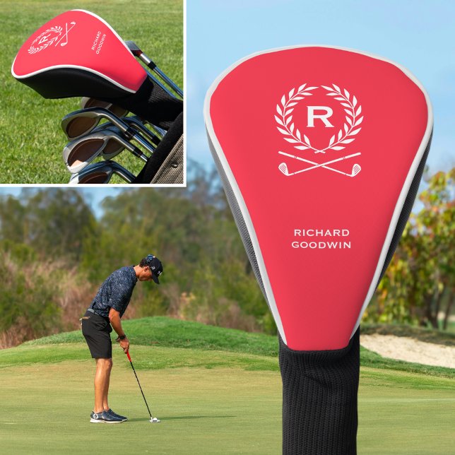 Classic Personalised Monogram Name Red Golf Head Cover (Creator Uploaded)