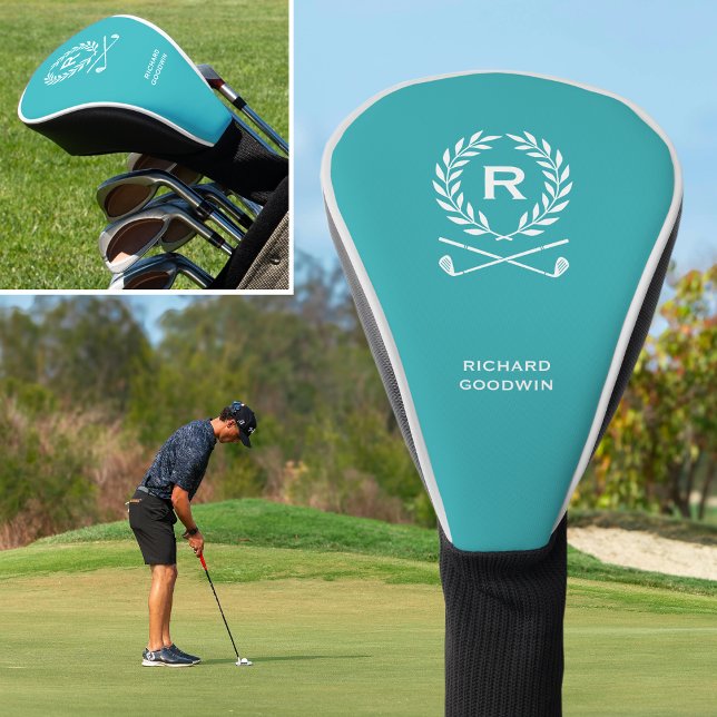 Classic Personalised Monogram Name Turquoise Golf Head Cover (Creator Uploaded)