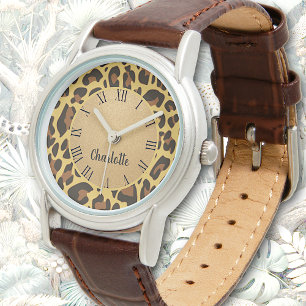 Classic Personalised Name Leopard Animal Print Watch