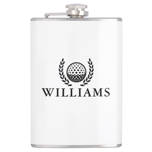 Classic Personalised Name Monogram Golf Ball Hip Flask (Front)