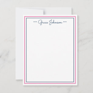 Classic Personalised Note Card Navy & Pink