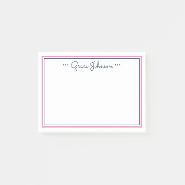 Classic Personalised Post-it Notes | Navy & Pink (Front)