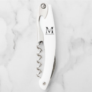 Classic Personalized Groomsman Monogram and Name Corkscrew