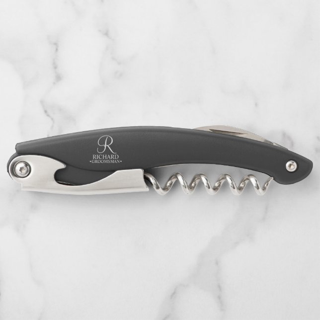 Classic Personalized Groomsman Monogram and Name Corkscrew (Front)