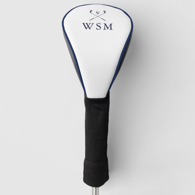 Classic Personalized Navy Blue Monogram Golf Clubs Golf Head Cover (Front)