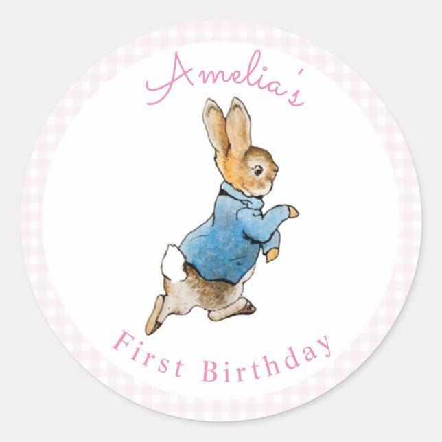 Classic Peter Rabbit Beatrix Potter Birthday   Classic Round Sticker (Front)