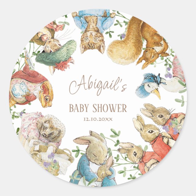 Classic Peter the Rabbit Baby Shower Classic Round Sticker (Front)