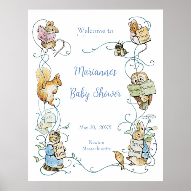 Classic Peter the Rabbit Baby Shower Large Welcome Poster (Front)