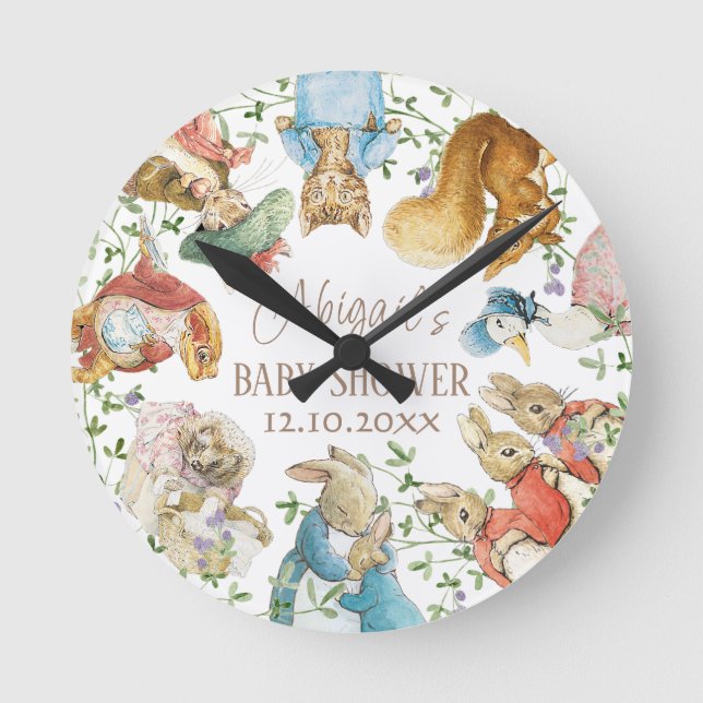 Classic Peter the Rabbit Baby Shower Round Clock (Front)