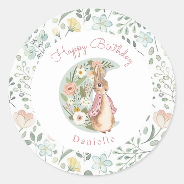 Classic Peter the Rabbit Beatrix Potter Birthday  Classic Round Sticker (Front)