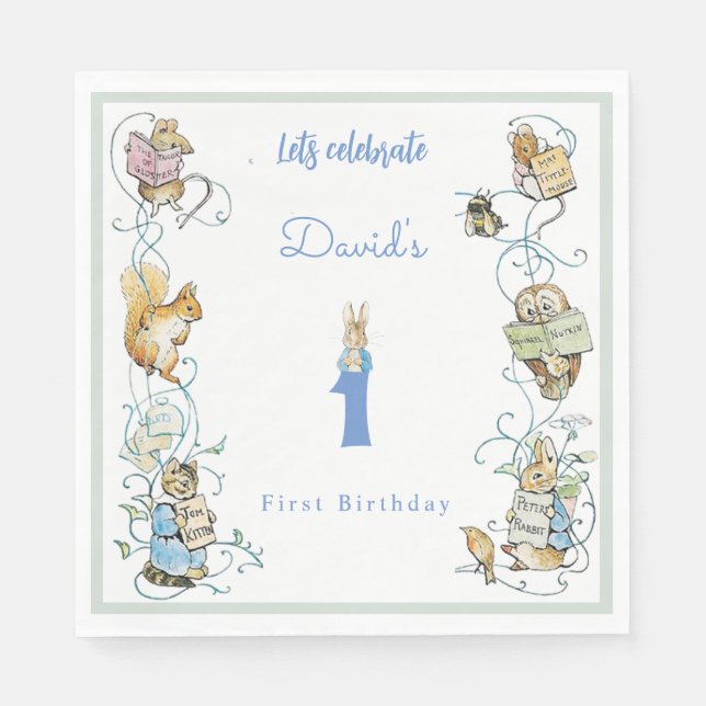 Classic Peter the Rabbit Beatrix Potter Birthday  Napkin (Front)