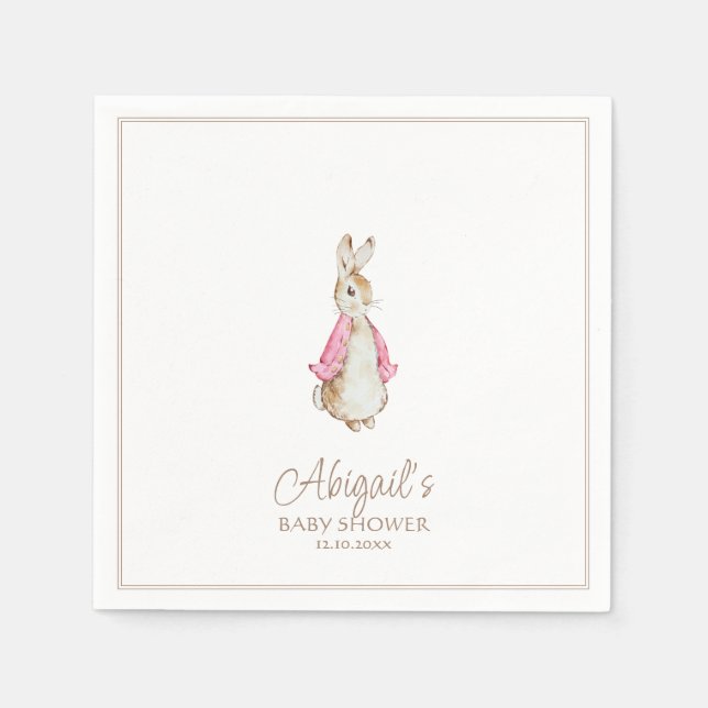 Classic Peter the Rabbit Pink Girl Baby Shower Napkin (Front)