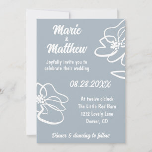 Classic Photo Blue Grey Floral Wedding Invitation