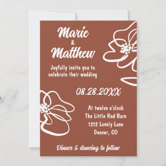Classic Photo Burnt Orange Floral Wedding Invitation