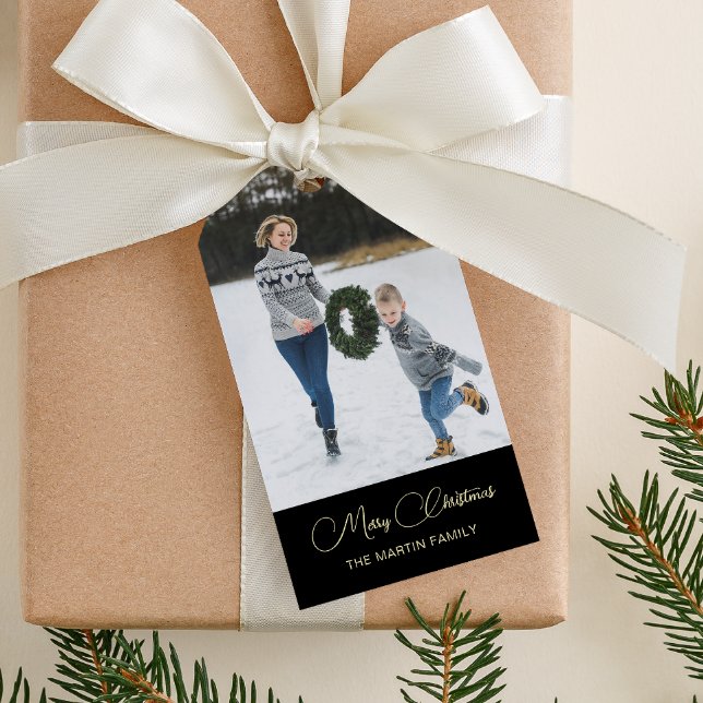 Classic Photo Christmas Black Gift Tags (Creator Uploaded)