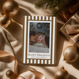 Classic Photo Christmas Message Family Striped Holiday Card
