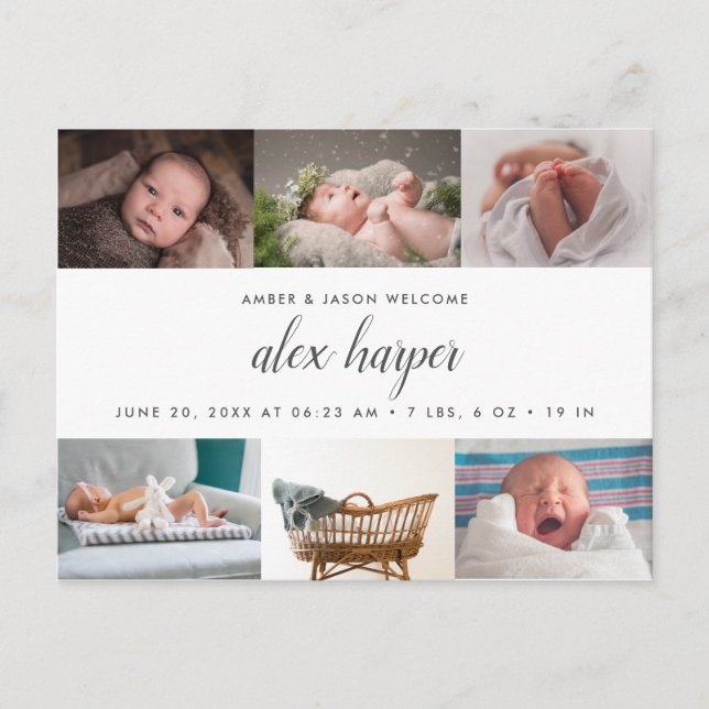 Classic photo collage Birth Announcement Postcard (Front)