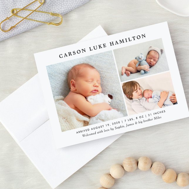 Classic Photo Collage Blue Handsome Baby Boy Birth Announcement (Creator Uploaded)