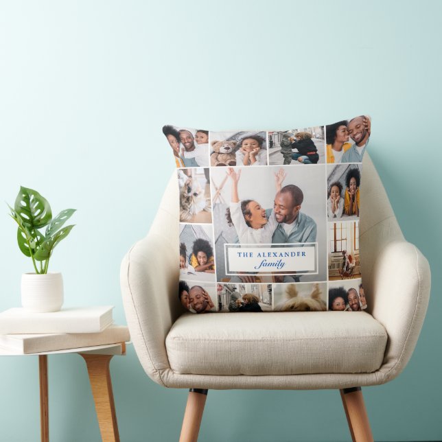 Classic Photo Collage Pillow with Family Name (Chair)