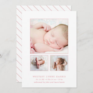 Classic Photo Collage Pink Baby Girl Birth Announcement