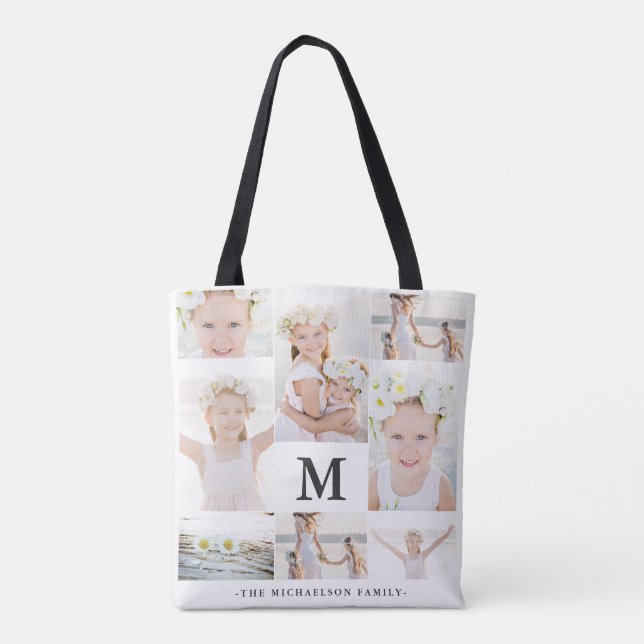Classic Photo Collage with Monogram and Name Tote Bag (Back)