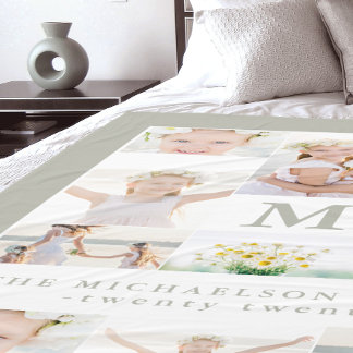 Classic Photo Collage with Monogram and Year Fleece Blanket