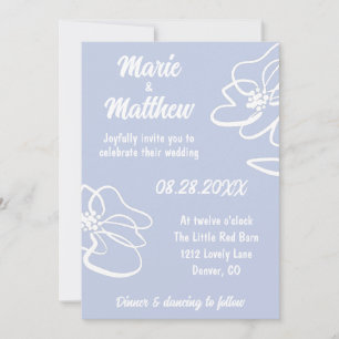 Classic Photo Light Blue Floral Wedding Invitation