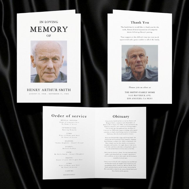 Classic Photo Memorial Funeral Order of Service  Card (Creator Uploaded)