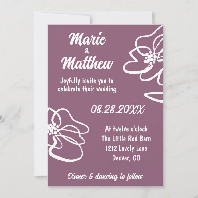 Classic Photo Muted Plum Floral Wedding Invitation (Front)