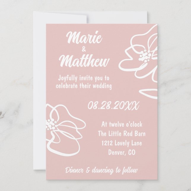 Classic Photo Pink Blush Floral Wedding Invitation (Front)