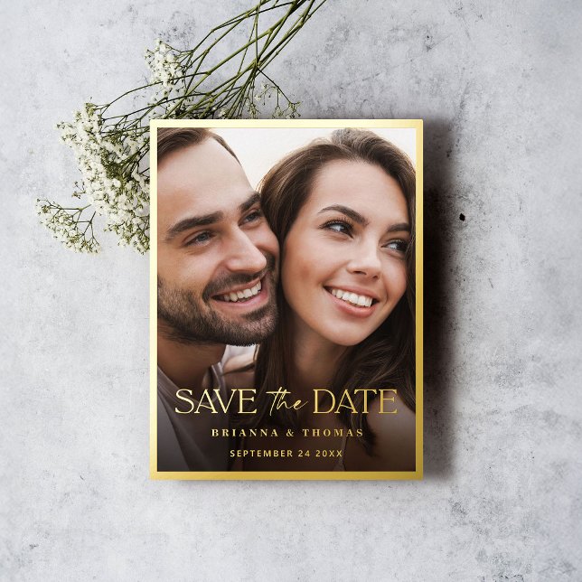 Classic Photo Save the Date Wedding Gold Foil Invitation Postcard (Creator Uploaded)