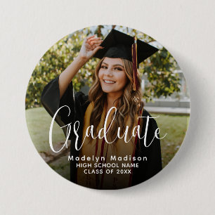 Classic Photo Simple Modern Script for Graduates 7.5 Cm Round Badge